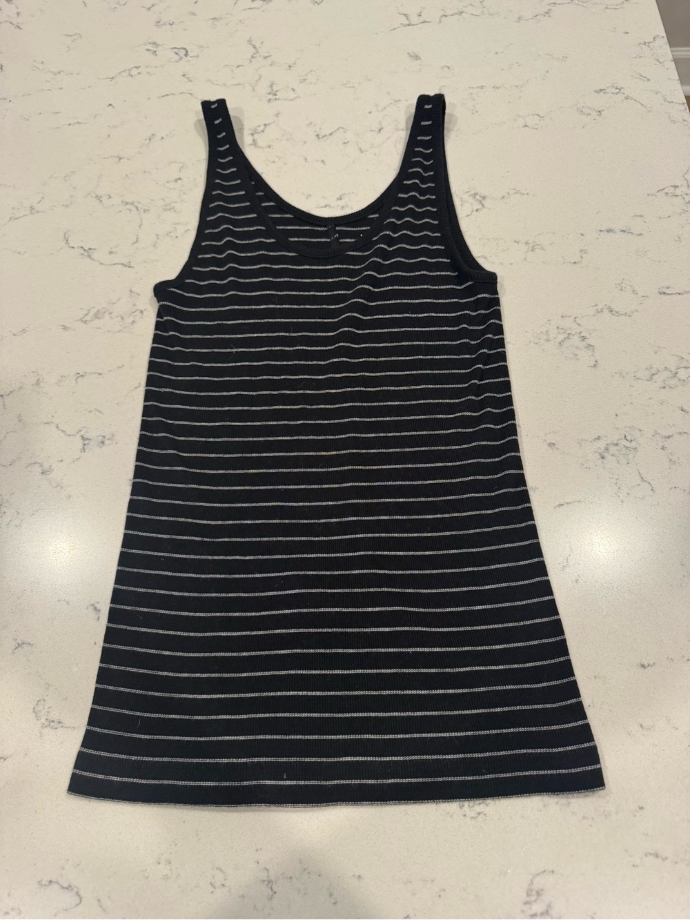Vince Pima Cotton Black & White Striped Scoop Neck Tank | Large